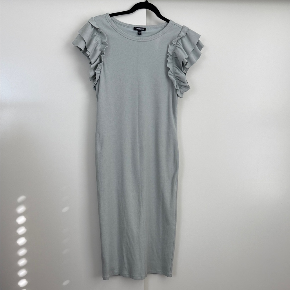 Express Light Gray Ruffle Sleeve Midi Dress